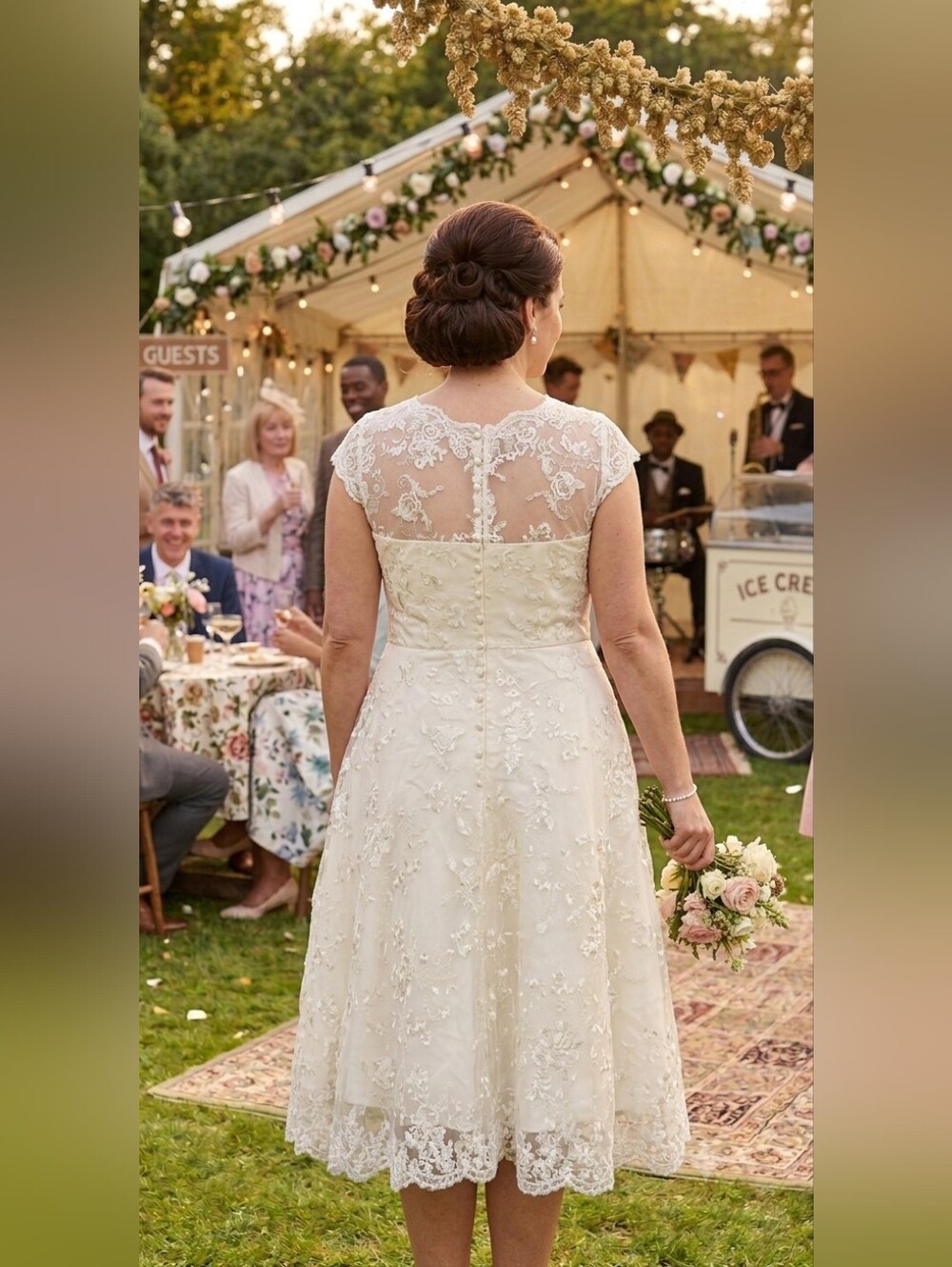 NWT Abaowedding Size 18 Ivory Lace Vintage Inspired Tea-Length Dress - Picture 3 of 7